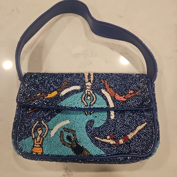 STAUD Handbags - Staud Tommy Bag Beaded Blue Swimmers Shoulder Bag